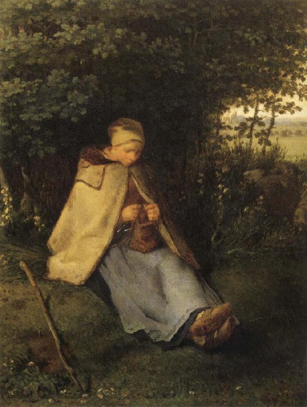 Jean Francois Millet Shepherdess or Woman Knitting Norge oil painting art